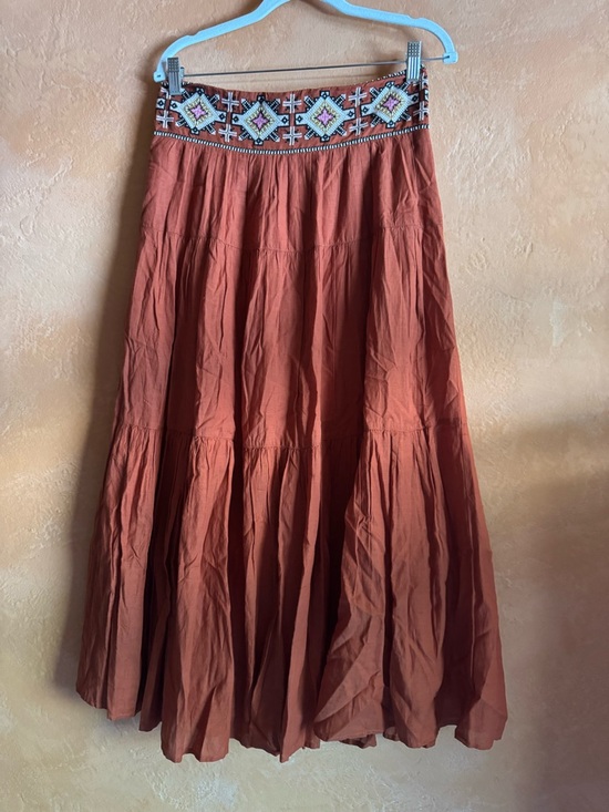 Anthropologie Dresses & Skirts - Anthropologie Embroidered Maxi Skirt S Boho Tiered Cotton Festival